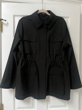 New Theory Black Drawstring-Waist Utility Jacket Perfect Spring Jacket L